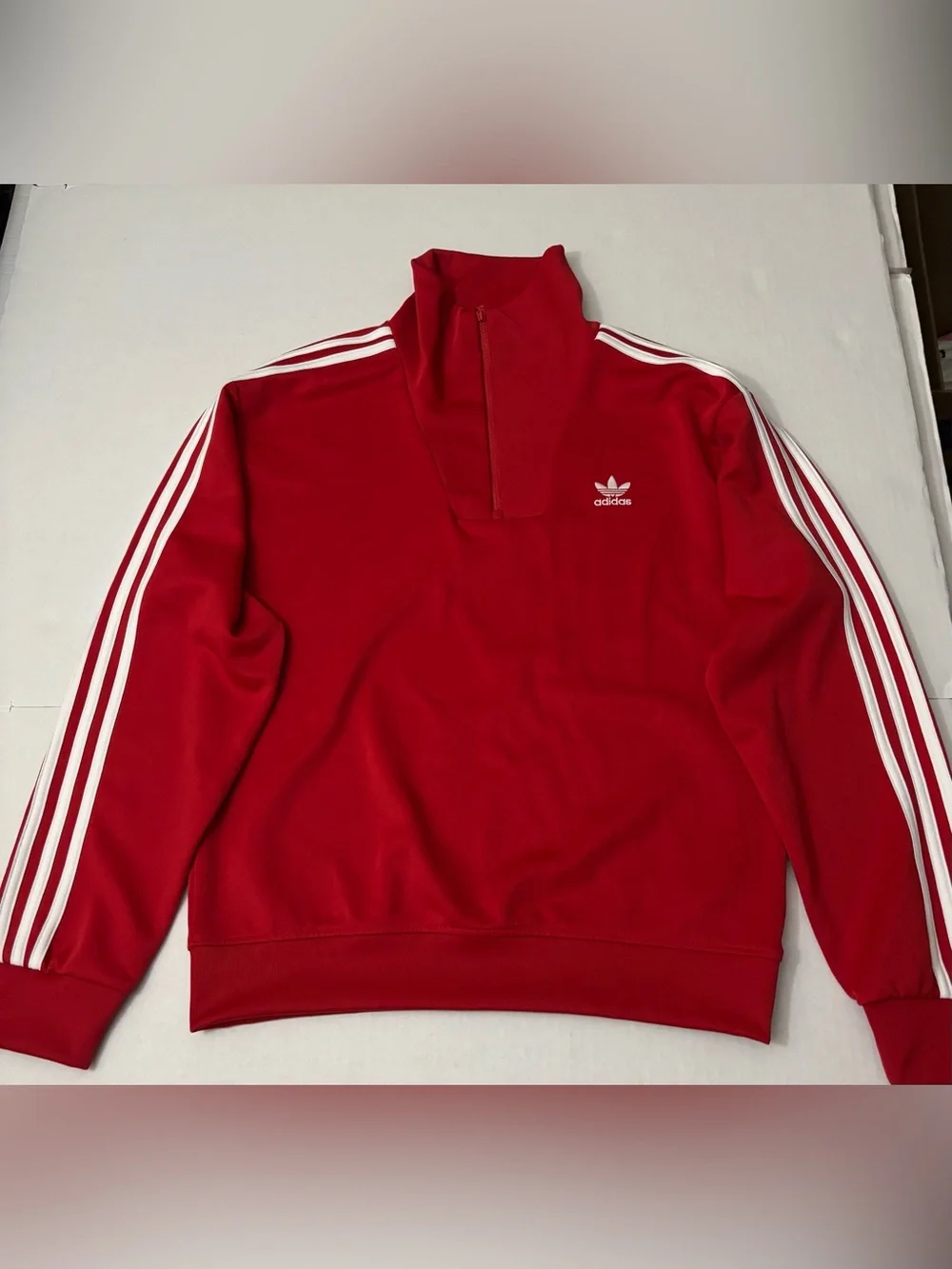 Adidas Funnelneck Track Top Red Pullover Three Stripe Mens Size S